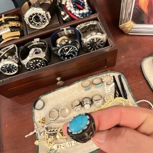 New Men's Sterling Silver and Turquoise Ring the fitting size is 8.5. Beautiful!